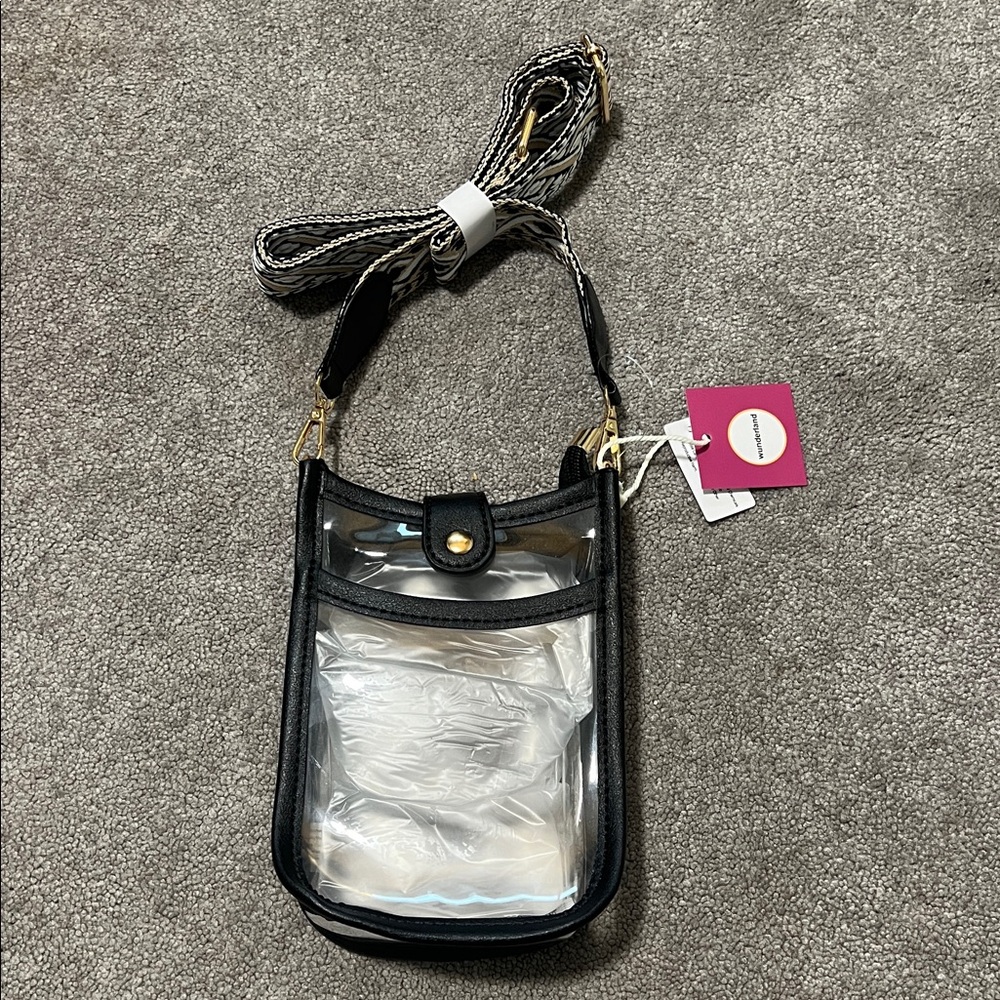 NWT Modern+Chic Logan Clear Crossbody Bag with Black Trim - Picture 2 of 5
